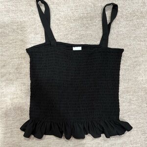 H&M Black Smocked Ruffle-Hem Tank